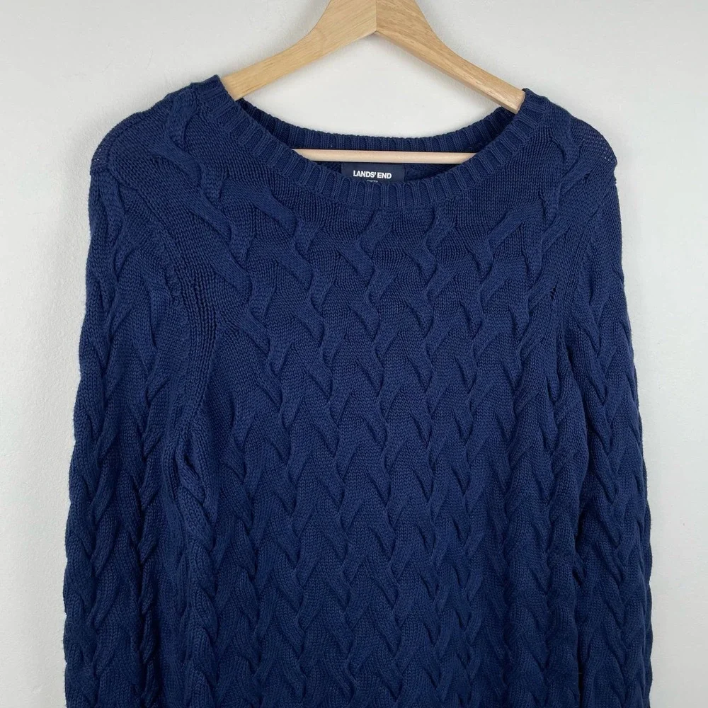 NEW Lands End Drifter Sweater Navy Blue Gradient Cable Knit Size S Tall - Picture 5 of 9